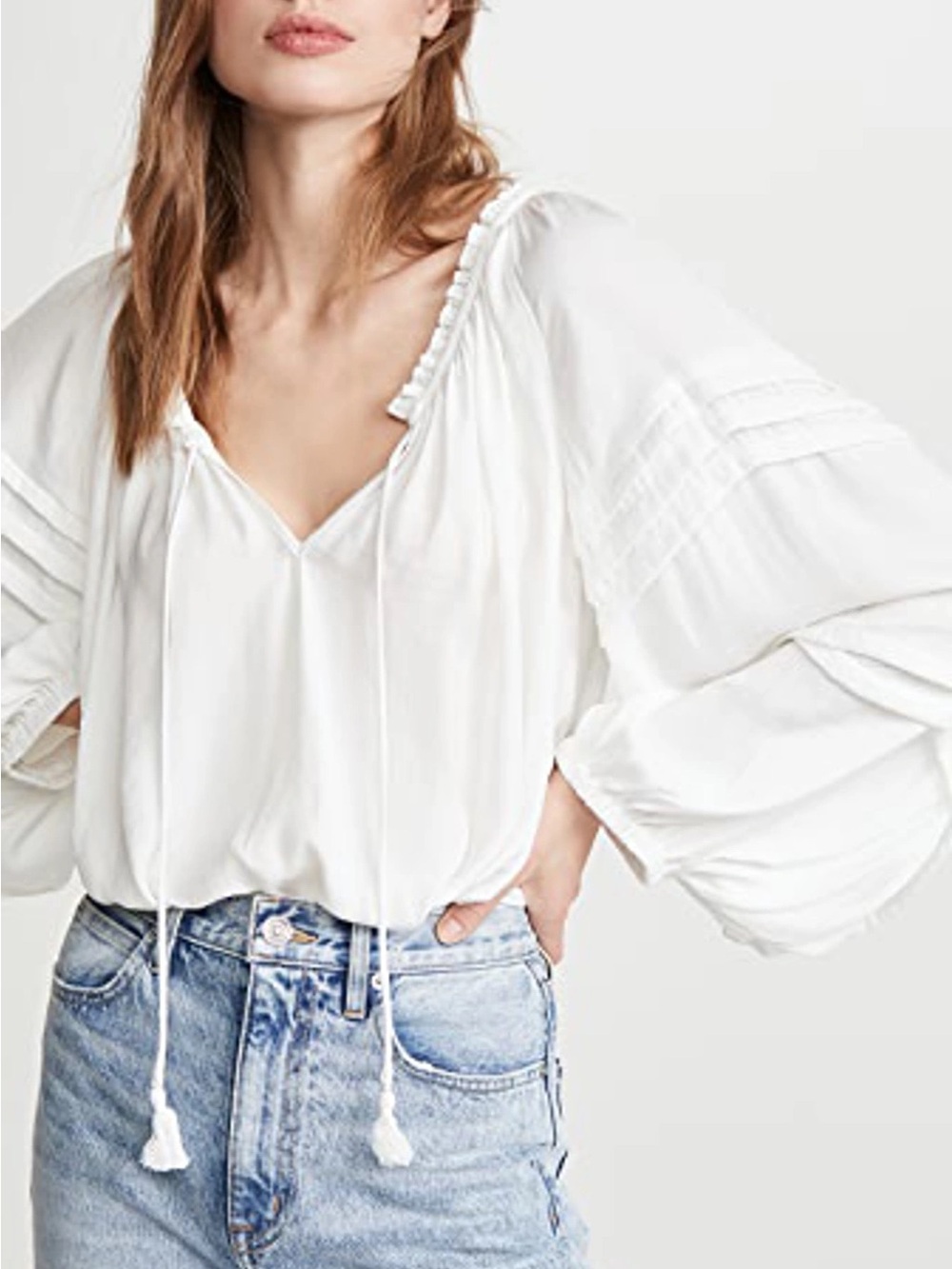 Free People All Tucks White Matte Bodysuit in Ivory